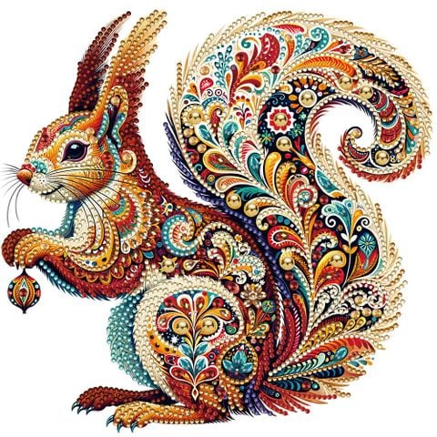 Tranh đính đá 5D hình Sóc – Họa tiết Mandala nghệ thuật, kích thước 30x30cm, trang trí phòng khách và quà tặng độc đáo