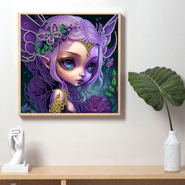 Tranh đính đá 5D Cô Tiên Tím – Nghệ thuật Fantasy lấp lánh, kích thước 30x30cm, trang trí và quà tặng sang trọng