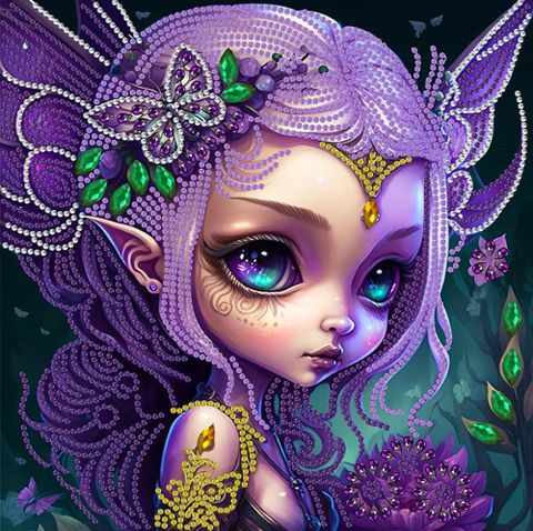 Tranh đính đá 5D Cô Tiên Tím – Nghệ thuật Fantasy lấp lánh, kích thước 30x30cm, trang trí và quà tặng sang trọng