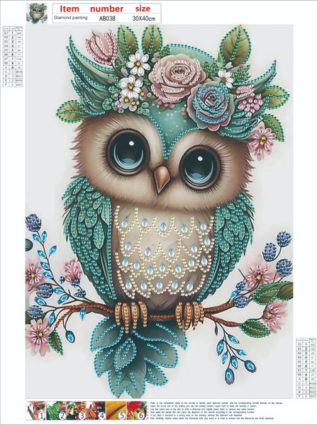 Tranh đính đá 5D hình Cú mèo đội vương miện hoa – Tranh treo tường nghệ thuật