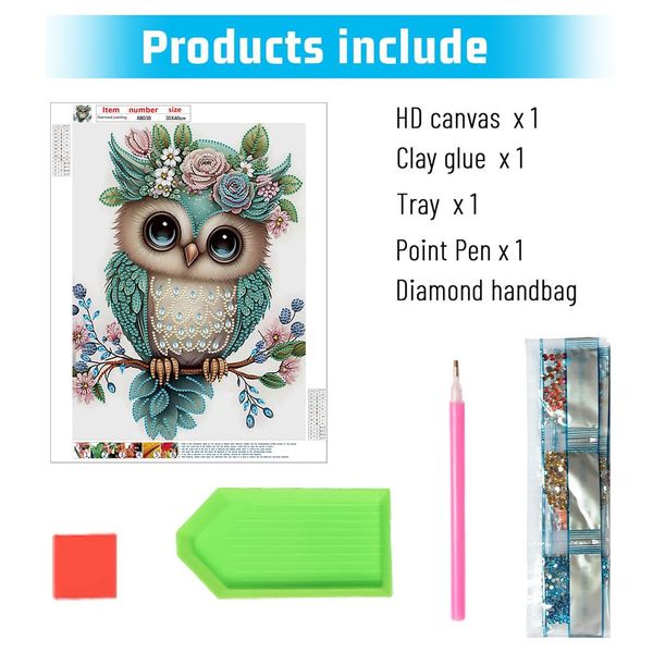 Tranh đính đá 5D hình Cú mèo đội vương miện hoa – Tranh treo tường nghệ thuật