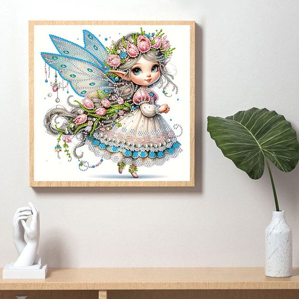 Tranh đính đá 5D Cô Tiên Hoa Tulip – Nghệ thuật Fantasy tinh tế, kích thước 30x30cm, trang trí và quà tặng sang trọng