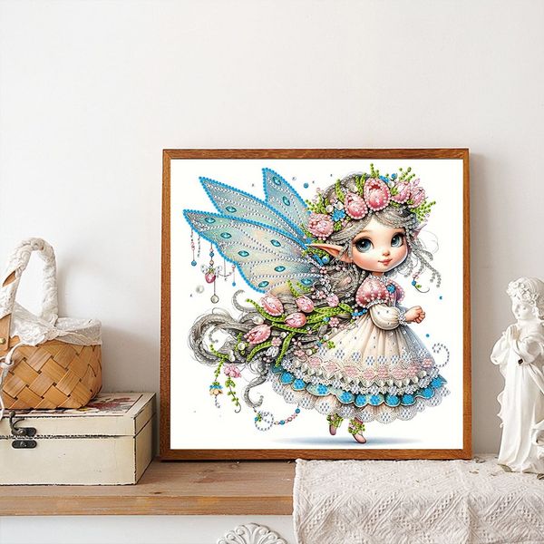 Tranh đính đá 5D Cô Tiên Hoa Tulip – Nghệ thuật Fantasy tinh tế, kích thước 30x30cm, trang trí và quà tặng sang trọng