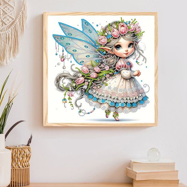 Tranh đính đá 5D Cô Tiên Hoa Tulip – Nghệ thuật Fantasy tinh tế, kích thước 30x30cm, trang trí và quà tặng sang trọng