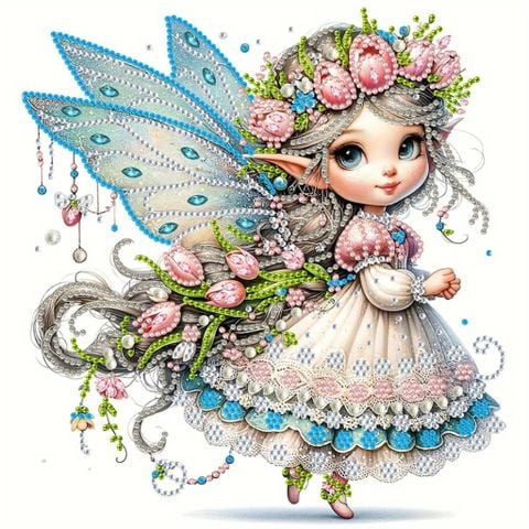 Tranh đính đá 5D Cô Tiên Hoa Tulip – Nghệ thuật Fantasy tinh tế, kích thước 30x30cm, trang trí và quà tặng sang trọng