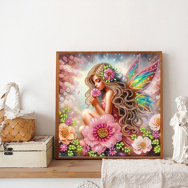 Tranh đính đá 5D Cô Tiên Hoa – Nghệ thuật Fantasy nhiều màu sắc, kích thước 30x30cm, trang trí và quà tặng ý nghĩa