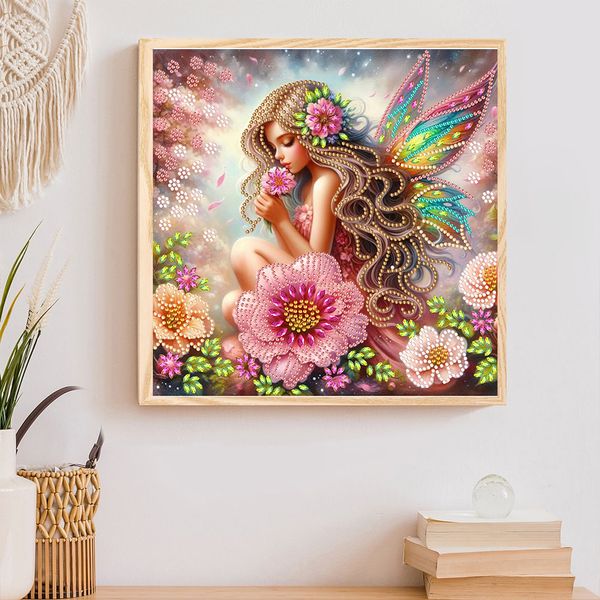 Tranh đính đá 5D Cô Tiên Hoa – Nghệ thuật Fantasy nhiều màu sắc, kích thước 30x30cm, trang trí và quà tặng ý nghĩa