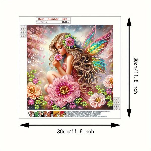 Tranh đính đá 5D Cô Tiên Hoa – Nghệ thuật Fantasy nhiều màu sắc, kích thước 30x30cm, trang trí và quà tặng ý nghĩa