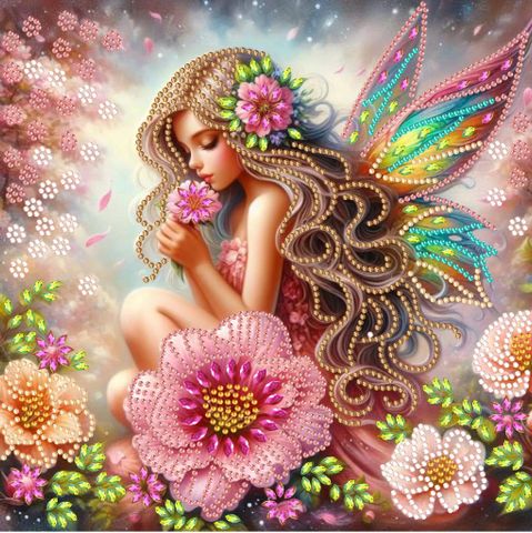 Tranh đính đá 5D Cô Tiên Hoa – Nghệ thuật Fantasy nhiều màu sắc, kích thước 30x30cm, trang trí và quà tặng ý nghĩa