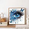 Tranh đính đá nghệ thuật hình đôi mắt xanh – Thiết kế 3D sống động, kèm bướm và hoa xanh, kích thước 30x30cm