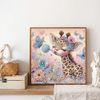 Tranh đính đá 5D hươu con và bươm bướm hoa pastel 30x30cm – Tranh treo tường dễ thương, quà tặng trang trí