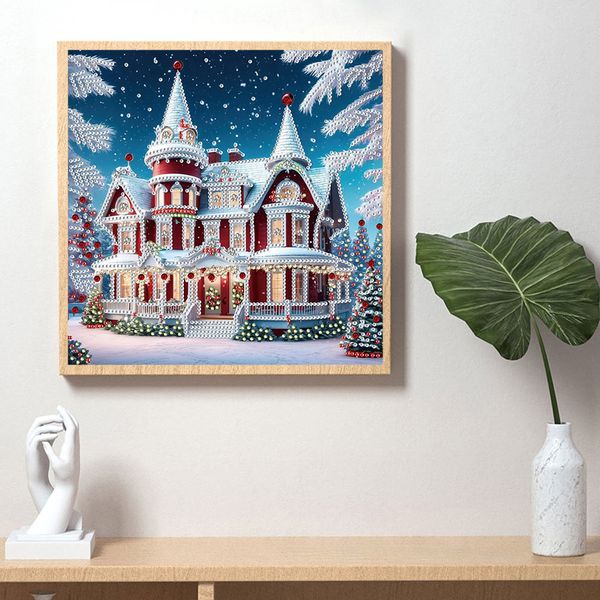 Tranh đính đá Noel ngôi nhà cổ tích mùa đông