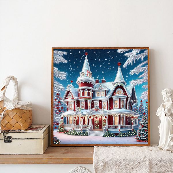 Tranh đính đá Noel ngôi nhà cổ tích mùa đông