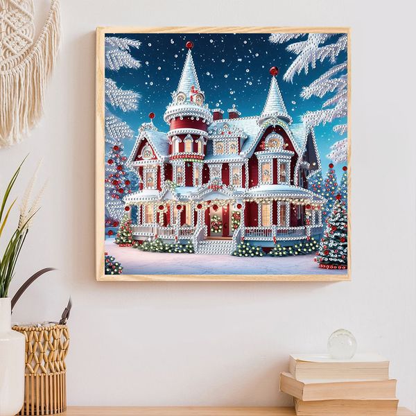 Tranh đính đá Noel ngôi nhà cổ tích mùa đông