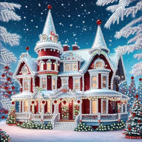 Tranh đính đá Noel ngôi nhà cổ tích mùa đông