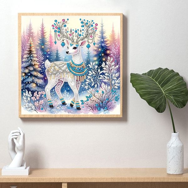 Tranh đính đá 5D Tuần Lộc Tuyết – Nghệ thuật mùa đông lấp lánh, kích thước 30x30cm, trang trí và quà tặng sang trọng