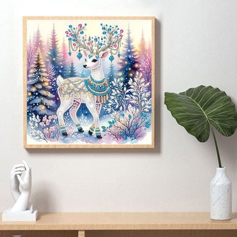 Tranh đính đá 5D Tuần Lộc Tuyết – Nghệ thuật mùa đông lấp lánh, kích thước 30x30cm, trang trí và quà tặng sang trọng