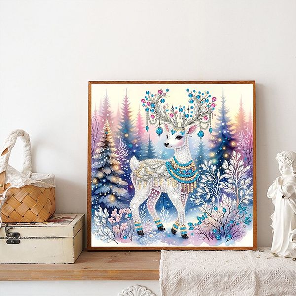 Tranh đính đá 5D Tuần Lộc Tuyết – Nghệ thuật mùa đông lấp lánh, kích thước 30x30cm, trang trí và quà tặng sang trọng