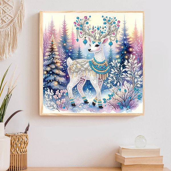 Tranh đính đá 5D Tuần Lộc Tuyết – Nghệ thuật mùa đông lấp lánh, kích thước 30x30cm, trang trí và quà tặng sang trọng