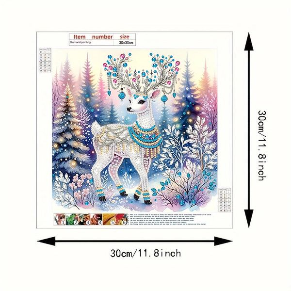 Tranh đính đá 5D Tuần Lộc Tuyết – Nghệ thuật mùa đông lấp lánh, kích thước 30x30cm, trang trí và quà tặng sang trọng