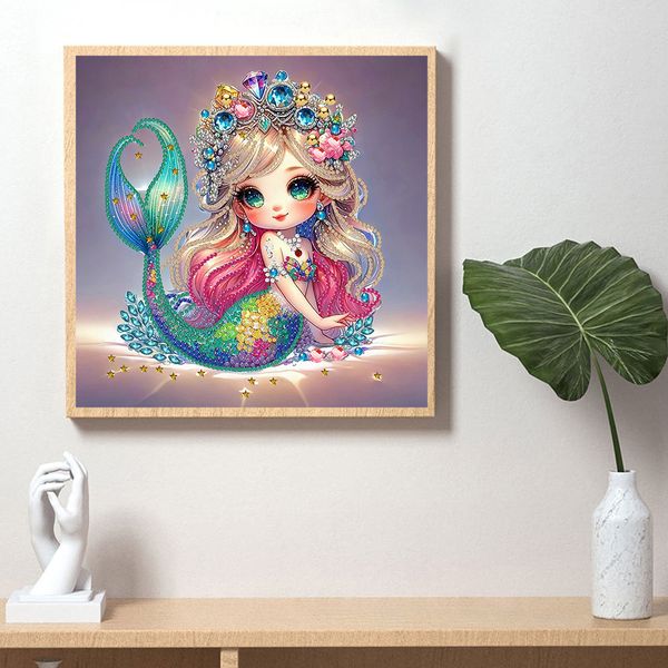 Tranh đính đá 5D Nàng Tiên Cá – Nghệ thuật Fantasy lấp lánh, kích thước 30x30cm, trang trí và quà tặng sang trọng