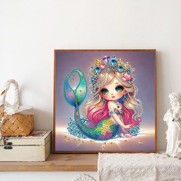Tranh đính đá 5D Nàng Tiên Cá – Nghệ thuật Fantasy lấp lánh, kích thước 30x30cm, trang trí và quà tặng sang trọng