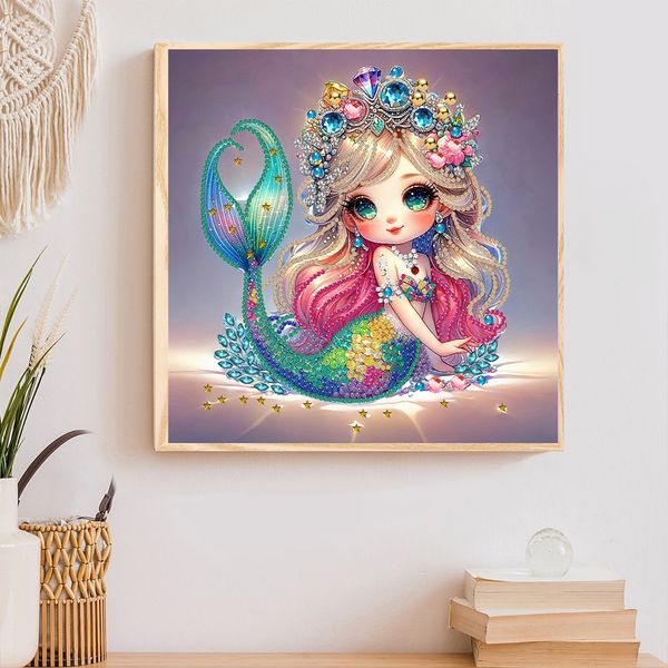 Tranh đính đá 5D Nàng Tiên Cá – Nghệ thuật Fantasy lấp lánh, kích thước 30x30cm, trang trí và quà tặng sang trọng