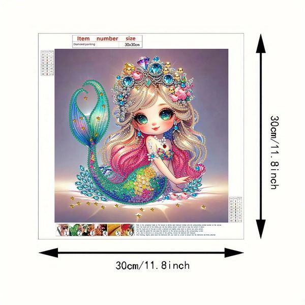 Tranh đính đá 5D Nàng Tiên Cá – Nghệ thuật Fantasy lấp lánh, kích thước 30x30cm, trang trí và quà tặng sang trọng