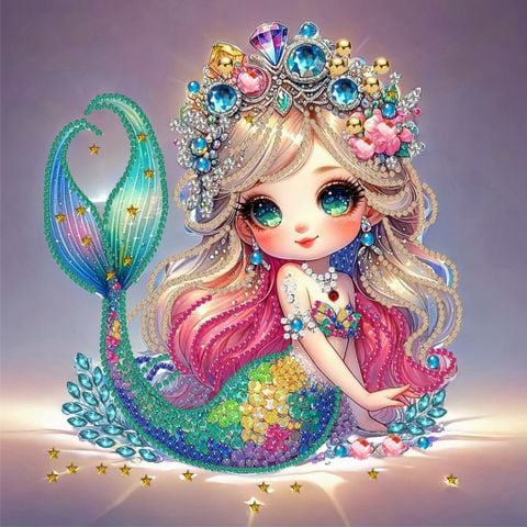 Tranh đính đá 5D Nàng Tiên Cá – Nghệ thuật Fantasy lấp lánh, kích thước 30x30cm, trang trí và quà tặng sang trọng