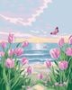 Bộ tranh canvas phong cảnh biển và hoa tulip 05  – Tranh tô màu theo số, Không khung, kèm màu, cọ, giấy phác thảo, hình mẫu