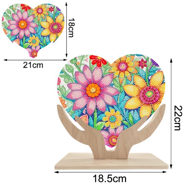 Tranh đính đá để bàn hình trái tim – đế gỗ, dễ thao tác