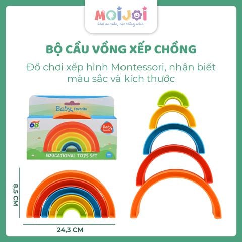 Bộ vòng cầu vồng xếp chồng cho bé – Đồ chơi xếp hình Montessori, nhận biết màu sắc và kích thước
