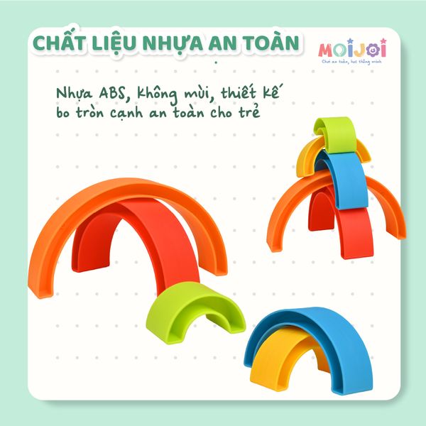 Bộ vòng cầu vồng xếp chồng cho bé – Đồ chơi xếp hình Montessori, nhận biết màu sắc và kích thước