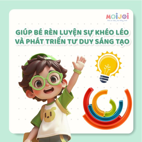Bộ vòng cầu vồng xếp chồng cho bé – Đồ chơi xếp hình Montessori, nhận biết màu sắc và kích thước