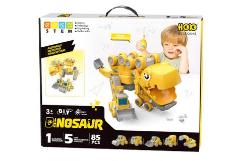 Bộ đồ chơi lắp ráp khủng long 5in1 – 85 chi tiết – mô hình biến hình thành xe công trình – steam learning
