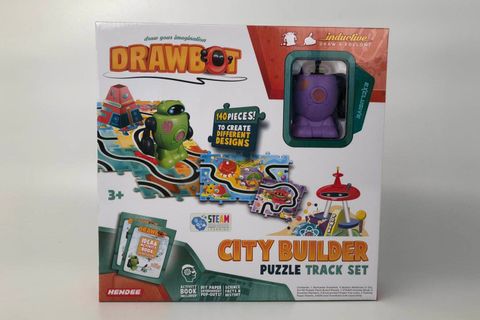 Drawbot City Builder Puzzle Track Set 140 manh ghep duong dua va robot ve thong minh mau tim