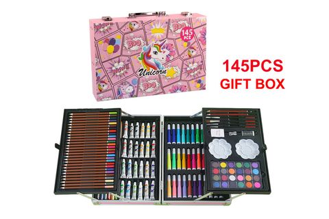 Vali hộp bút màu 145 chi tiết họa tiết kỳ lân – Bộ dụng cụ mỹ thuật sáng tạo cho bé