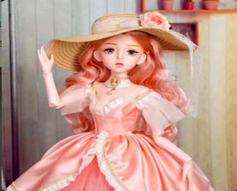 Đồ chơi trẻ em Búp bê tóc xoăn kẹo ngọt - Búp bê 60cm, tóc xoăn hồng, mặc váy hồng công chúa