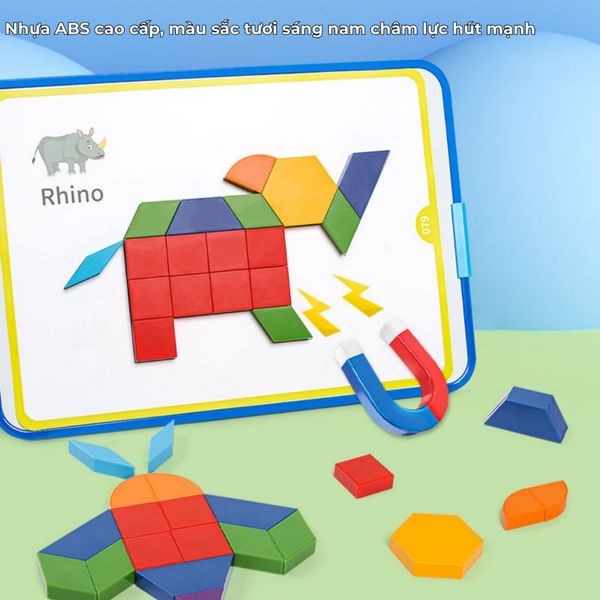 Đồ chơi trí tuệ xếp hình nam châm Tangram Magic Puzzle 128/252 chi tiết, thẻ mẫu đa dạng