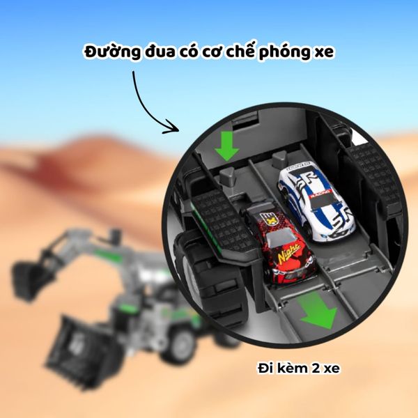Bộ đồ chơi xe công trình kết hợp đường đua 2in1 – biến hình thành xe tải chở xe