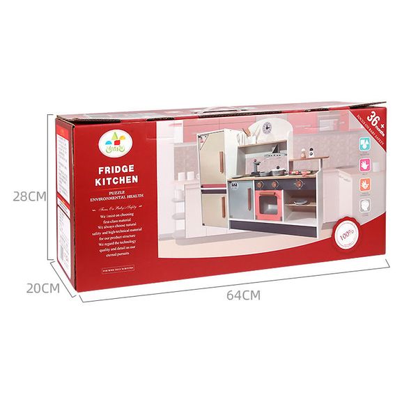 Bộ đồ chơi nhà bếp bằng gỗ kèm tủ lạnh – Mô hình bếp nấu ăn cỡ lớn, đầy đủ phụ kiện cho bé