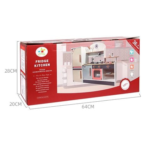 Bộ đồ chơi nhà bếp bằng gỗ kèm tủ lạnh – Mô hình bếp nấu ăn cỡ lớn, đầy đủ phụ kiện cho bé
