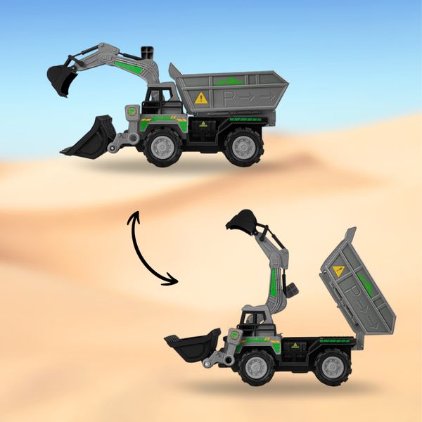 Bộ đồ chơi xe công trình kết hợp đường đua 2in1 – biến hình thành xe tải chở xe