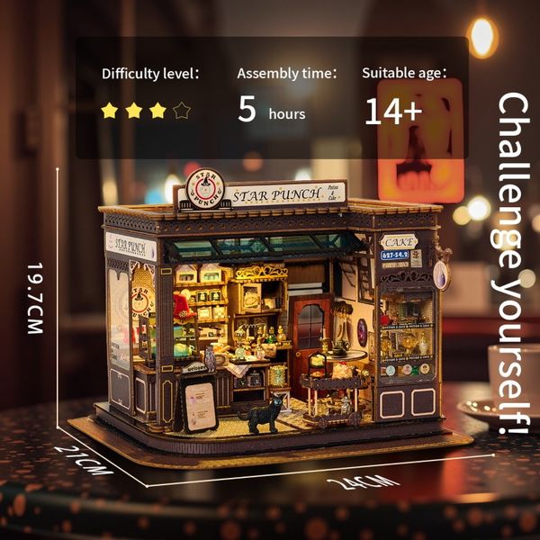 Mô hình DIY Book Nook nhà búp bê trang trí cỡ lớn –Mô hình quán cà phê vintage -  Tự lắp ghép sáng tạo