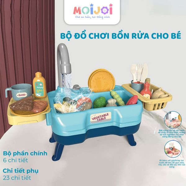 Bồn rửa mini Family Wash Basin có vòi nước chảy 23 chi tiết – Đồ chơi nấu ăn cho bé, chậu rửa đồ chơi