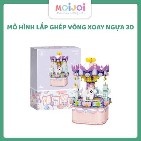 [Có bộ nhạc] Bộ lắp ráp đu quay ngựa gỗ thành troy 3D 3001 Mô hình trang trí siêu dễ thương