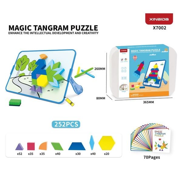 Đồ chơi trí tuệ xếp hình nam châm Tangram Magic Puzzle 128/252 chi tiết, thẻ mẫu đa dạng