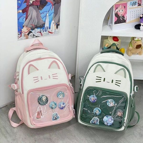 Ba lô học sinh tai mèo trong suốt phong cách kawaii họa tiết cute dễ thương – Nhiều ngăn tiện dụng