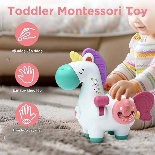 Đồ chơi Kỳ lân bận rộn đa chức năng phát triển giác quan cho bé, đồ chơi Montessori Unicorn Busy Toy