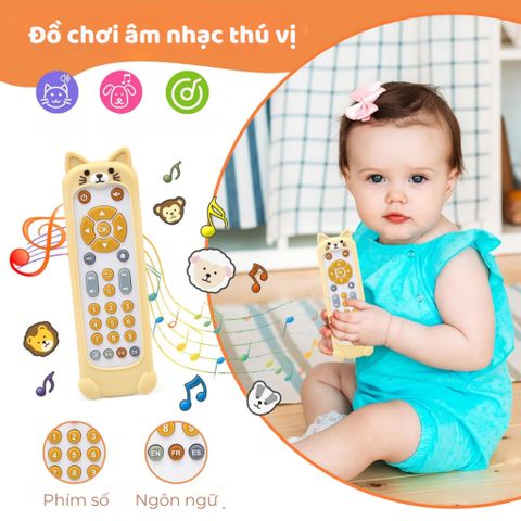 Điều khiển Mèo phát nhạc, đồ chơi gặm nướu Silicone cho bé 6 tháng có đèn, học số